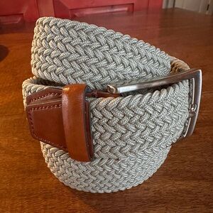 Joseph Abboud Woven Casual Tan Khaki Belt Men's 40 with Italian Leather Accents